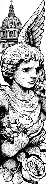 Free angel bookmark to color featuring city angel